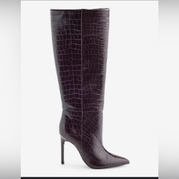 Express Shoes - Elegant Purple Croc-Embossed Knee-High Boots